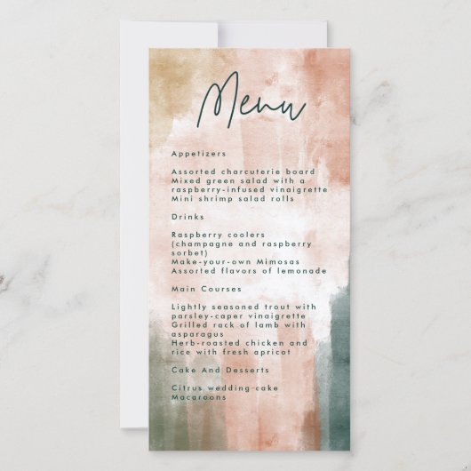 Abstracte Waterverfstreek Trouwmenu Kaart (Voorkant)