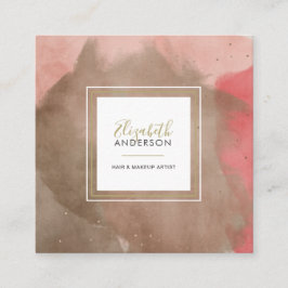 Abstracte Waterverven Roze en Gold Makeup Artist Vierkante Visitekaartje