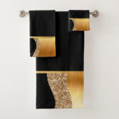 ABSTRACTE WAVE BLACK GOLD 2 BATHROOM TOWEL SET BAD HANDDOEK (Insitu)