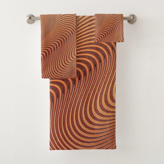 Abstracte Waves Bath Towel Set - Beige Brown Bad Handdoek (Insitu)