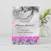 ABSTRACTE WAVES, Black White, Fuchsia Pink Wedding Kaart (Staand voorkant)