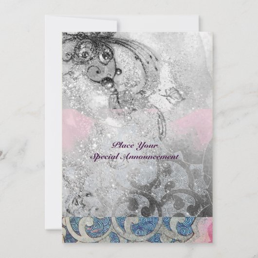 ABSTRACTE WAVES, Black White, Fuchsia Pink Wedding Kaart (Achterkant)