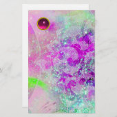 ABSTRACTE WAVES Blauwgroen blauw, Paarse Fuchsia G Briefpapier (Voorkant / Achterkant)