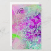 ABSTRACTE WAVES Blue, Paars roze bruiloft Monogram Briefpapier (Voorkant / Achterkant)