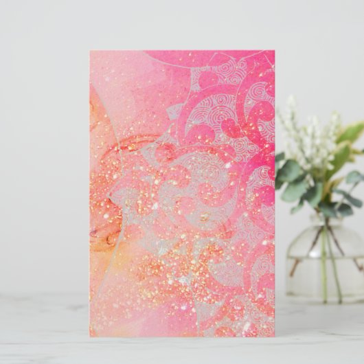 ABSTRACTE WAVES / GOLD PINK SPARKLES, VLOEISTOFFEN BRIEFPAPIER (Staand voorkant)