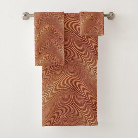 Abstracte Waves Golden Brown Bath Towel Set Bad Handdoek (Insitu)