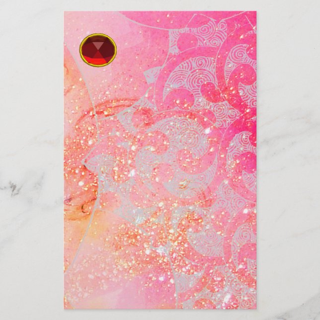 ABSTRACTE WAVES, PINK FUCHSIA FLORAL SWIRLS, RED R (Voorkant)