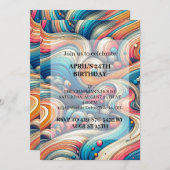 Abstracte Wavy Art Verjaardagsfeestuitnodigingen Kaart (Voorkant / Achterkant)