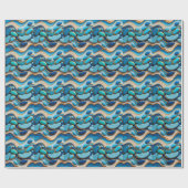 Abstracte Wavy Blue Pebbles Gold Accent Cadeaupapier (Vlak)