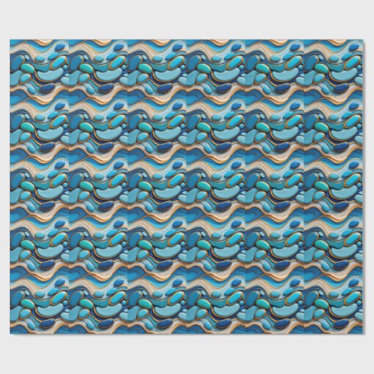Abstracte Wavy Blue Pebbles Gold Accent Cadeaupapier (Vlak)