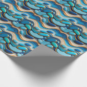 Abstracte Wavy Blue Pebbles Gold Accent Cadeaupapier (Hoek)