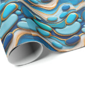 Abstracte Wavy Blue Pebbles Gold Accent Cadeaupapier (Rol Hoek)