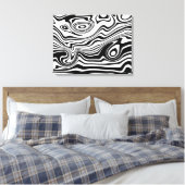 Abstracte Wavy Gestreepte Zwart Wit Canvas Print (Insitu (Slaapkamer))