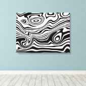 Abstracte Wavy Gestreepte Zwart Wit Canvas Print (Insitu (Houten vloer))