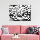 Abstracte Wavy Gestreepte Zwart Wit Canvas Print (Insitu (Woonkamer))