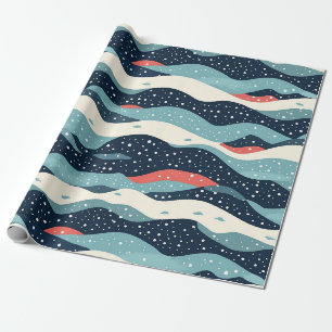 Abstracte Wavy lijnen met Snowflake Stippen Cadeaupapier