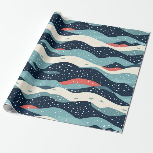 Abstracte Wavy lijnen met Snowflake Stippen Cadeaupapier (Uitgerold)