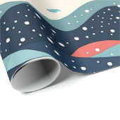 Abstracte Wavy lijnen met Snowflake Stippen Cadeaupapier (Rol Hoek)