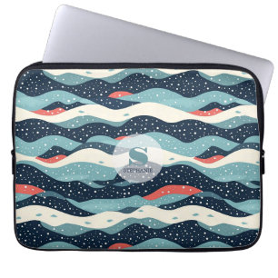 Abstracte Wavy lijnen met Snowflake Stippen Laptop Sleeve