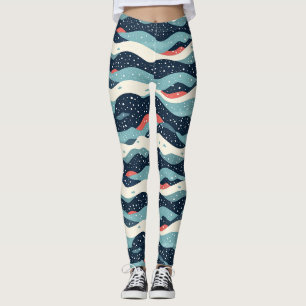 Abstracte Wavy lijnen met Snowflake Stippen Leggings
