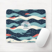 Abstracte Wavy lijnen met Snowflake Stippen Muismat (Met muis)