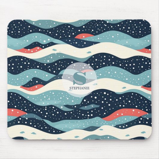 Abstracte Wavy lijnen met Snowflake Stippen Muismat (Voorkant)