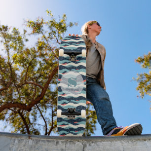 Abstracte Wavy lijnen met Snowflake Stippen Persoonlijk Skateboard