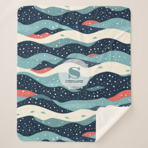 Abstracte Wavy lijnen met Snowflake Stippen Sherpa Deken