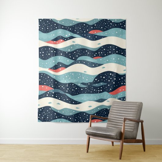 Abstracte Wavy lijnen met Snowflake Stippen Wandkleed (In situ)