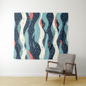 Abstracte Wavy lijnen met Snowflake Stippen Wandkleed (In Situ (horizontaal))