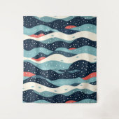 Abstracte Wavy lijnen met Snowflake Stippen Wandkleed (Voorkant)