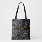 Abstracte Wavy Line Canvas tas – Navy & Yellow (Voorkant)