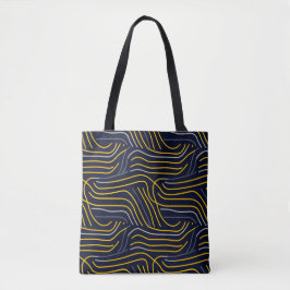 Abstracte Wavy Line Canvas tas – Navy & Yellow