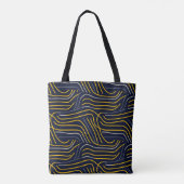 Abstracte Wavy Line Canvas tas – Navy & Yellow (Achterkant)