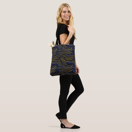 Abstracte Wavy Line Canvas tas – Navy & Yellow (Op model)