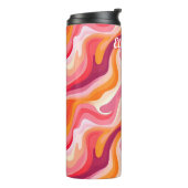Abstracte Wavy Patroon Retro Esthetisch met Naam Thermosbeker (Gedraaid links)