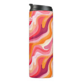 Abstracte Wavy Patroon Retro Esthetisch met Naam Thermosbeker (Geroteerd rechts)