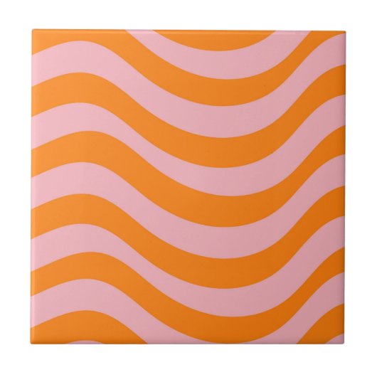 Abstracte Wavy Stripe Sinaasappel Roze Retro Bold  Tegeltje (Voorkant)