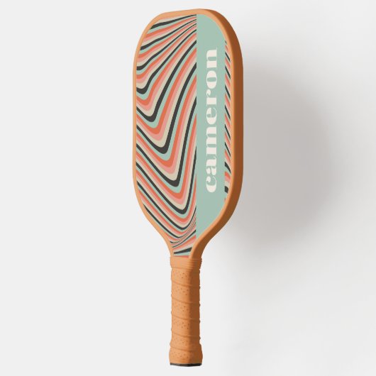 Abstracte Wavy Stripes Aqua en Peach gepersonalise Pickleball Paddle (Links)
