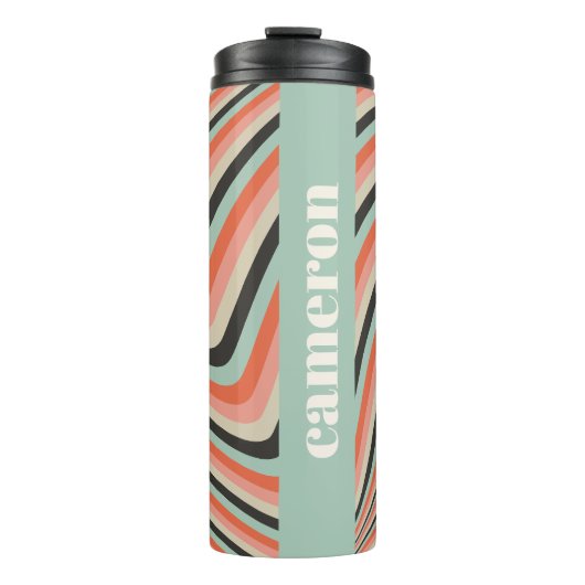 Abstracte Wavy Stripes Aqua en Peach gepersonalise Thermosbeker (Voorkant)