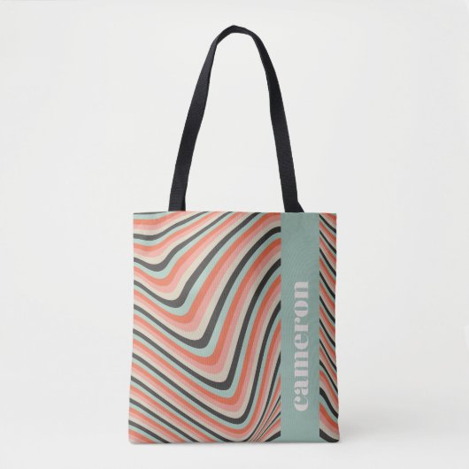 Abstracte Wavy Stripes Aqua en Peach gepersonalise Tote Bag (Voorkant)