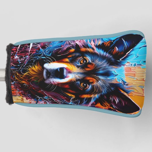 Abstracte welkomstkleurenhond golfheadcover (Voorkant)