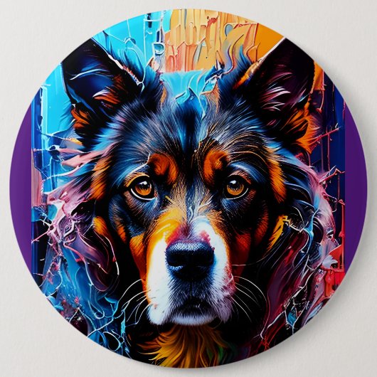 Abstracte welkomstkleurenhond ronde button 6,0 cm (Voorkant)