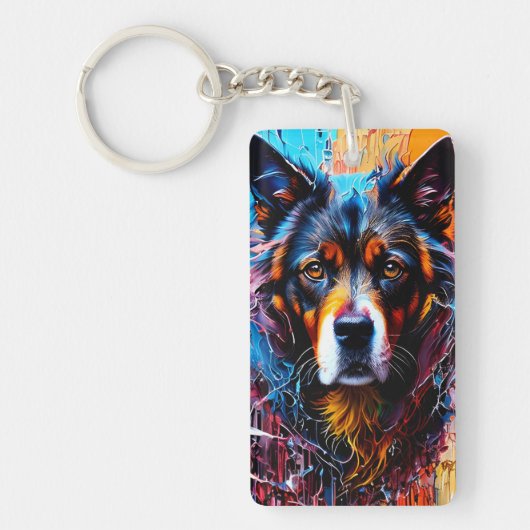 Abstracte welkomstkleurenhond sleutelhanger (Voorkant)