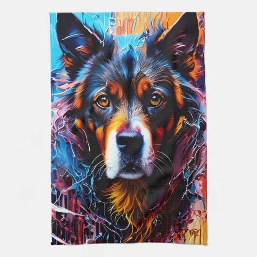 Abstracte welkomstkleurenhond theedoek (Verticaal)