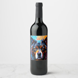 Abstracte welkomstkleurenhond wijn etiket