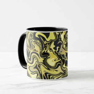 Abstracte wervelende kunst in gouden en zwarte tin mok