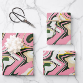 Abstracte wervelende kunst met roze, wit en zwart inpakpapier vel