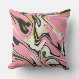 Abstracte wervelende kunst met roze, wit en zwart kussen