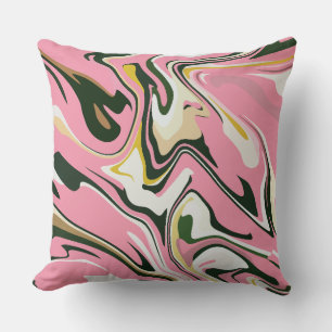 Abstracte wervelende kunst met roze, wit en zwart kussen